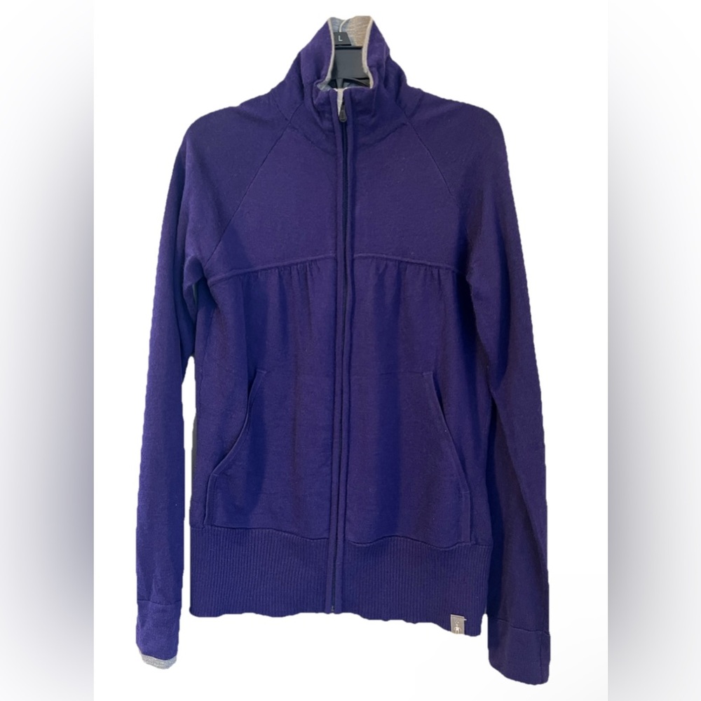 Smartwool Sweater Women’s XS 100% Merino Wool Full Zip Purple Pockets Athleisure